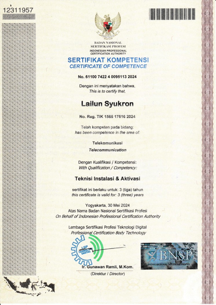 Sertifikasi Kompetensi BNSP Telekomunikasi
